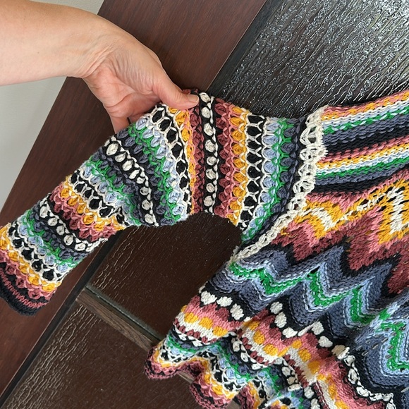 Free People Feeling Nostalgic Knit Woven Cardigan M Muilticolor Sweater - Picture 8 of 15